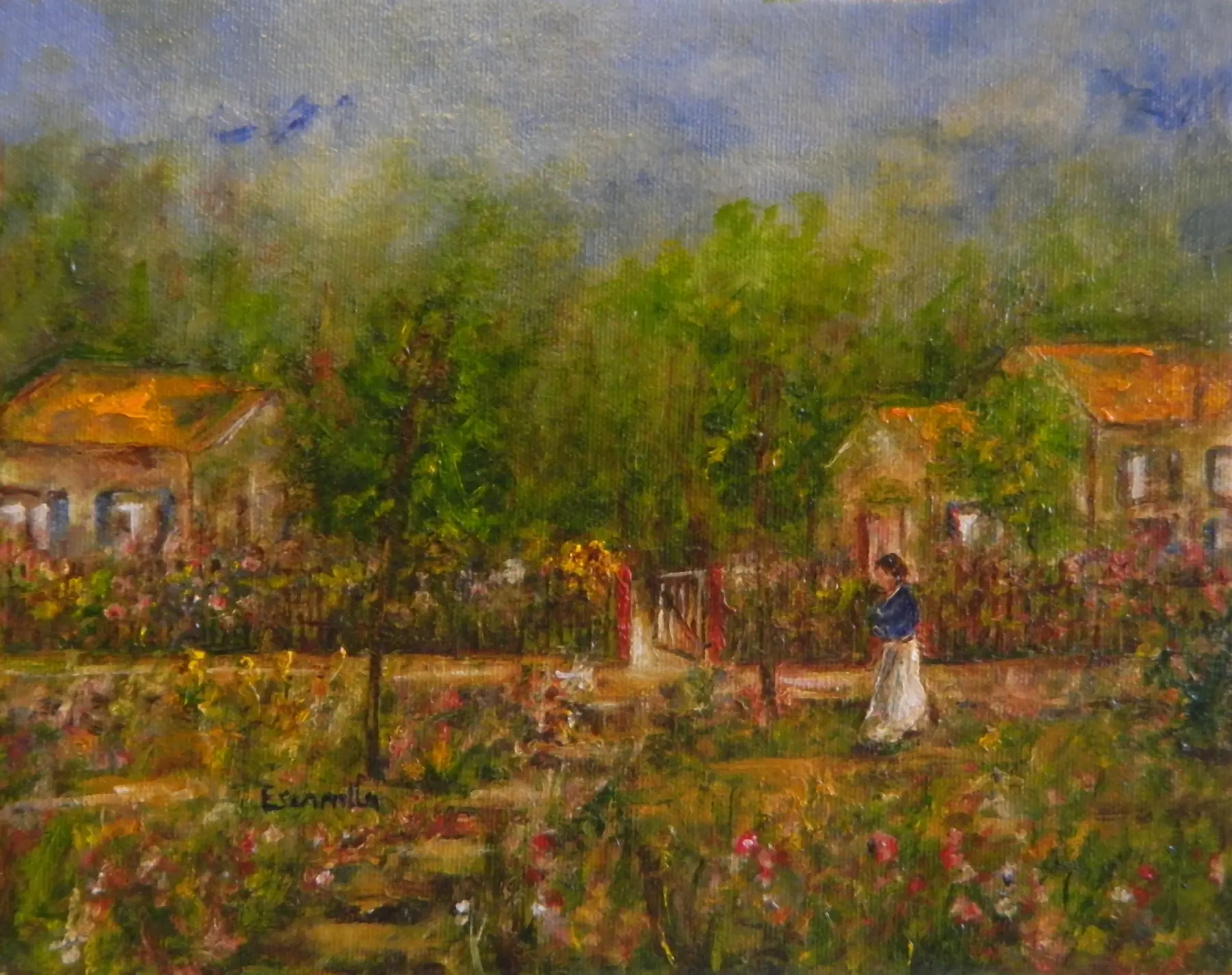 Lady in White Skirt in Garden by Alberto Escamilla