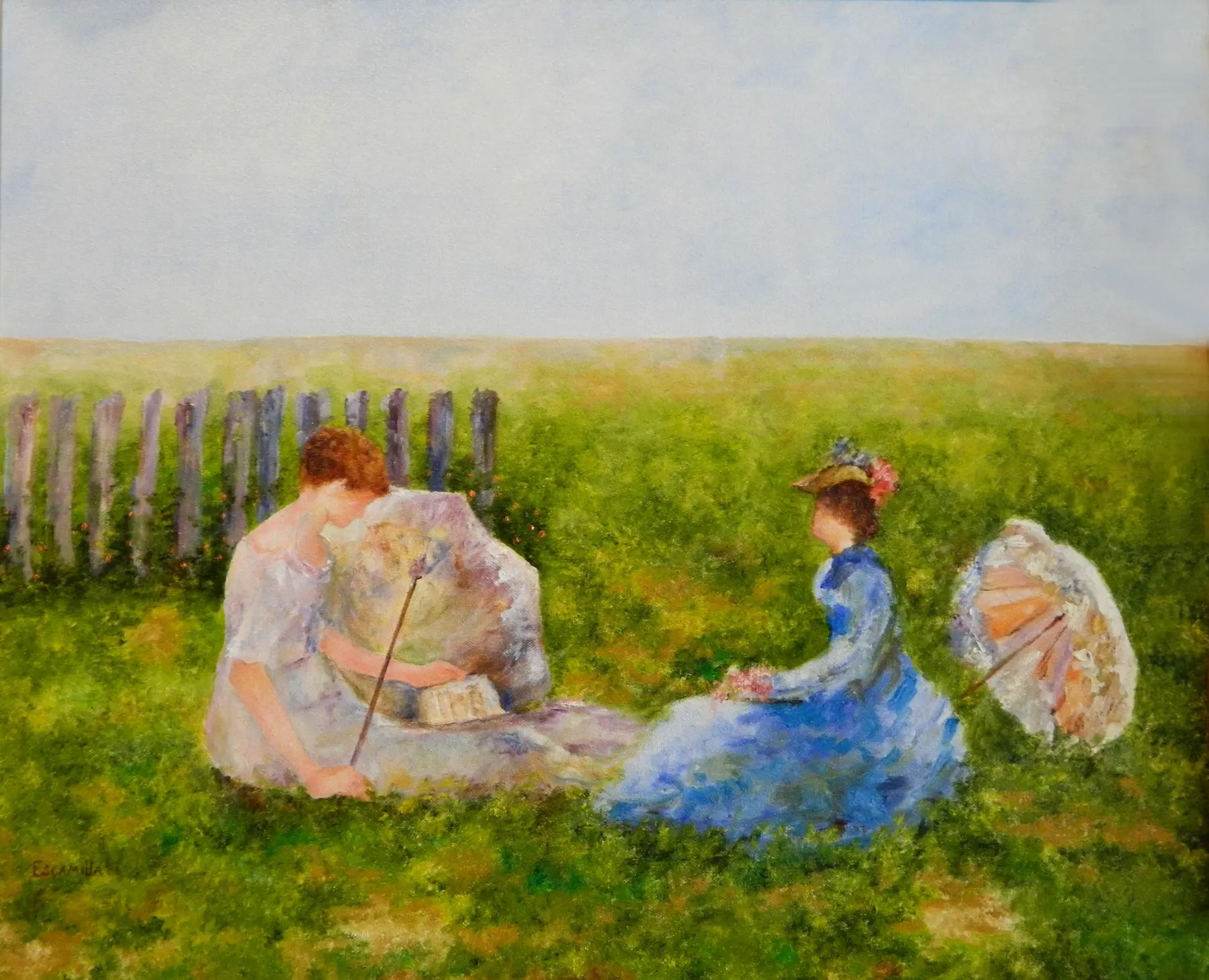 Ladies Reading with Umbrellas by Alberto Escamilla