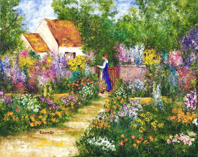 Garden Gate with Girl in Blue by Alberto Escamilla