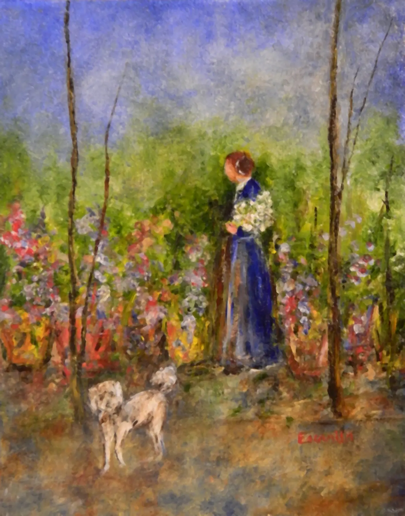 Monet and Rachel in Garden by Alberto Escamilla