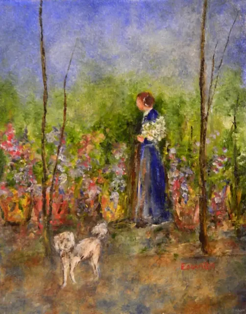 Monet and Rachel in Garden by Alberto Escamilla