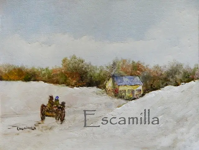 Yellow House in Snow Scene by Alberto Escamilla