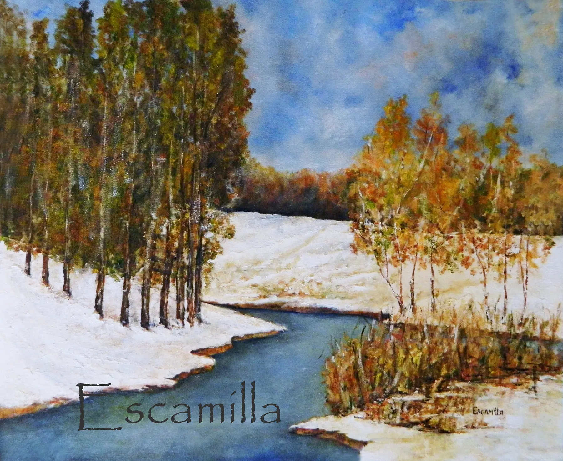 Fall Snow Scene with Creek by Alberto Escamilla