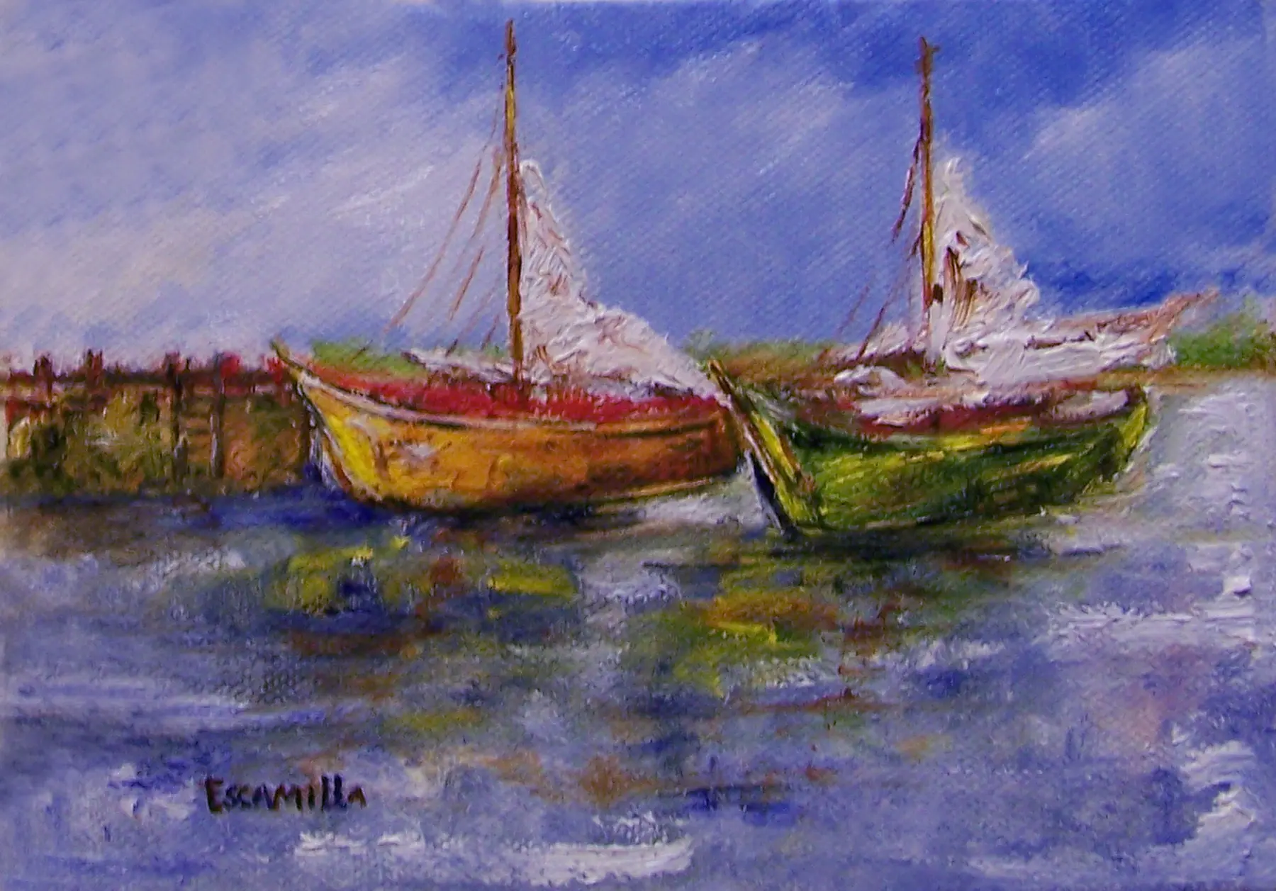 Two Sailboats Along Shore by Alberto Escamilla
