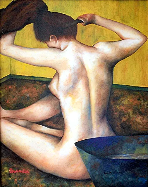 Nude Near Tub Combing Hair by Alberto Escamilla
