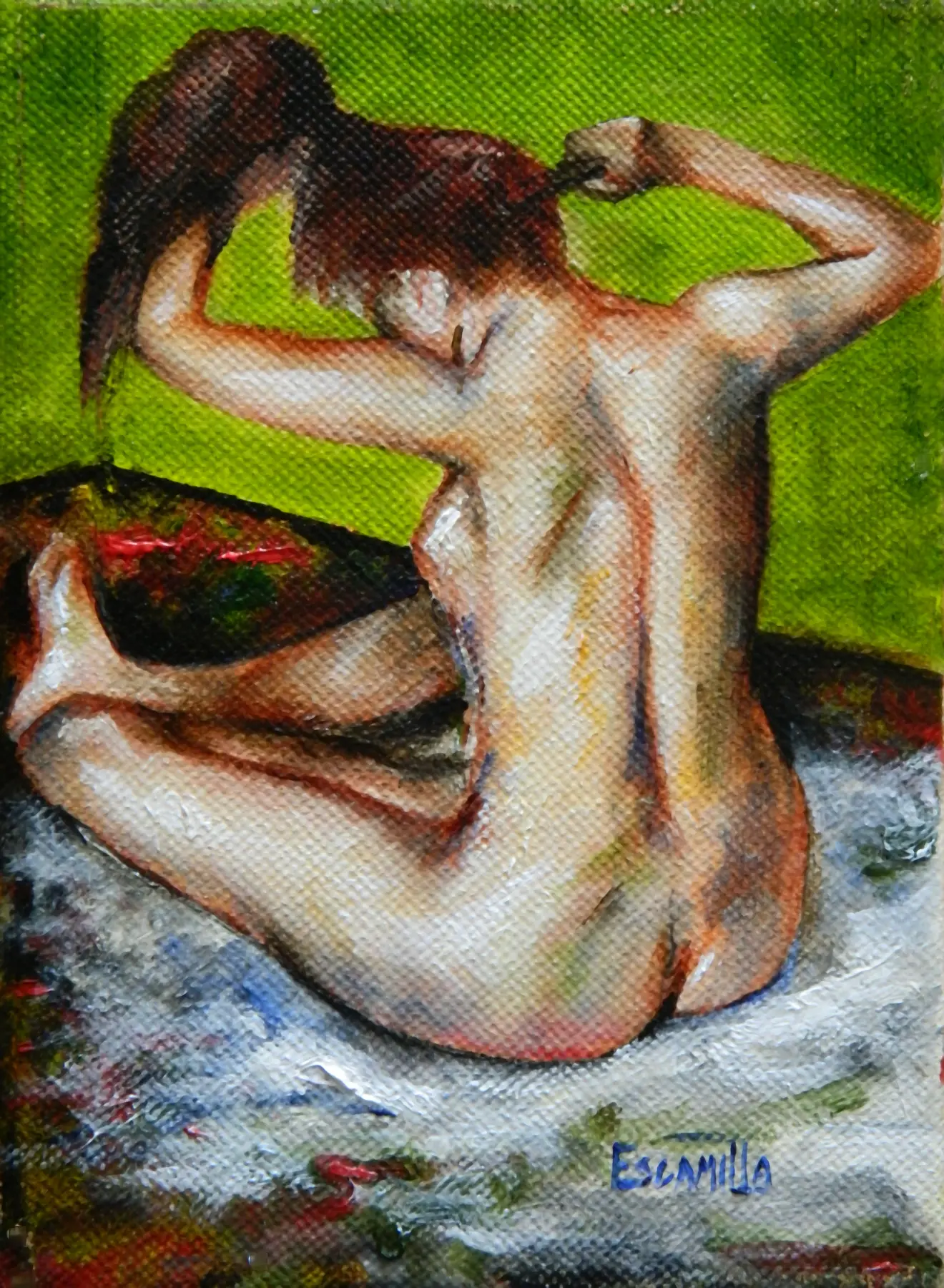 Bather Combing Hair on Blanket by Alberto Escamilla