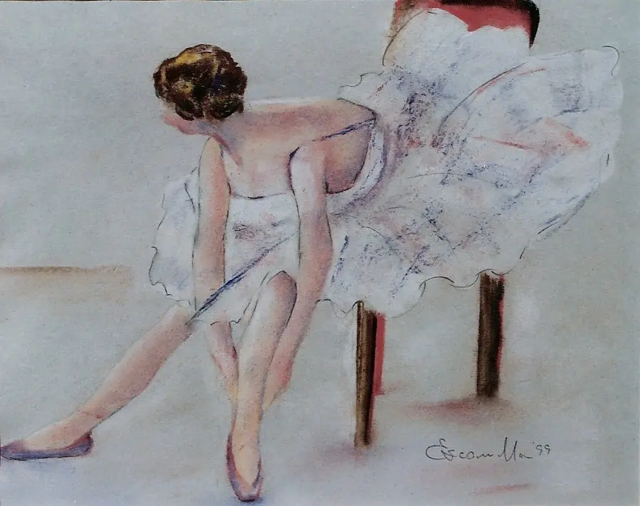 Ballerina Tying Shoe - Pastel by Alberto Escamilla