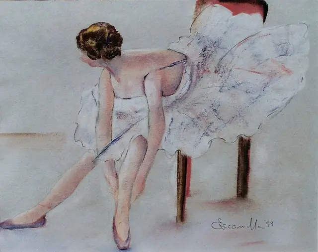 Ballerina Tying Shoe - Pastel by Alberto Escamilla