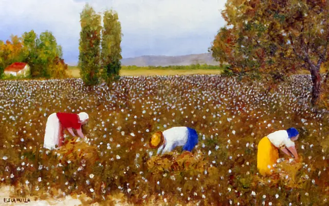 Three Cotton Pickers Up Close by Alberto Escamilla