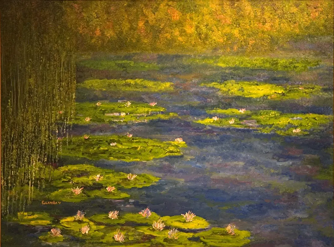 Water Lilies with Weeping Willow on Left by Alberto Escamilla