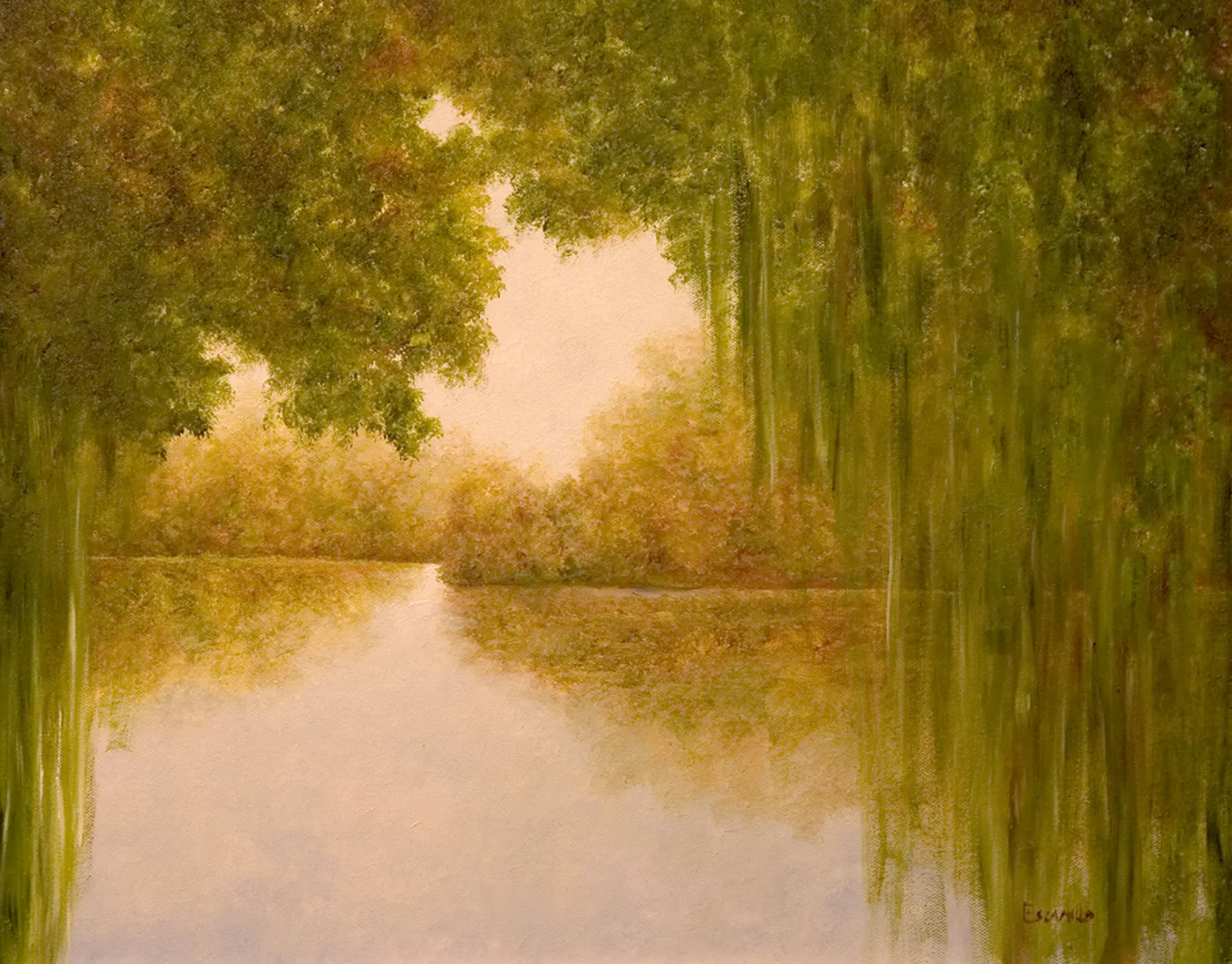 Weeping Willows Along River by Alberto Escamilla