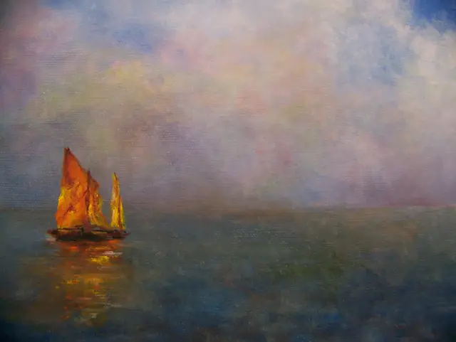 Seascape with Orange Sailboat by Alberto Escamilla